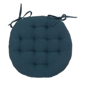 Galette De Chaise - Noname - Ronde - 38 Cm - 100% Coton - Bleu - Neuf