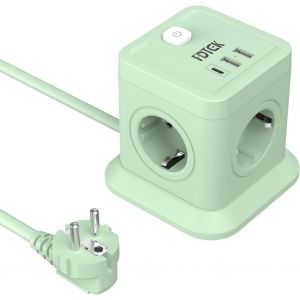 7-en-1 Cube Multiprise 4 Prises AC (2500W/10A), 2 USB-A et 1 USB-C, Multiprise avec Interrupteur Rallonge 1,8M Powercube Parafoudre pour PC Smartphone Tablette Cuisine, Bureau, Vert - Neuf