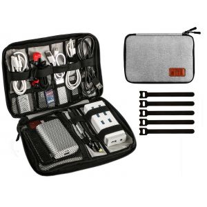 Sac de rangement de c&acirc;bles gris 25 x 18 cm pour accessoires &eacute;lectroniques - Neuf