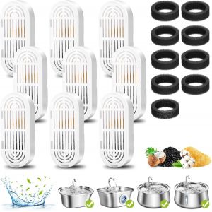 Filtres Pour Fontaines &Agrave; Eau Pour Chats, 9 Paquets De Filtres De Remplacement Pour Fontaines &Agrave; Eau En Acier Inoxydable Avec Fen&ecirc;tre De Niveau D'eau, Filtres &Agrave; Charbon Pour Distributeurs D'eau - Neuf