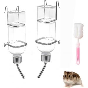 Kalanka-2 Pi&egrave;ces Biberon Lapin, Abreuvoir Lapins, Distributeur Eau Lapin Automatique Avec Support, Suspendue Biberon Cochon D'inde Sans Goutte &Agrave; Goutte Pour Rongeur Lapins - 350ml+180ml - Neuf