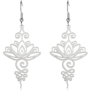Ershi-Boucles D¿Oreilles Suspendues Fleur De Lotus Pour Femmes Charmes De Guérison De Yoga Amulette Symbole Unalome Bijoux En Acie[218] - Neuf