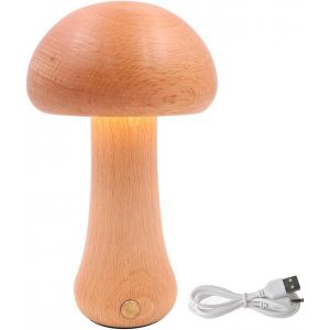 Kal-Lampe De Table Champignon Lampe De Table En Bois Led Avec Interrupteur Tactile Veilleuse Rechargeable Usb Adaptée À La Maison, À La Salle À Manger Et Au Salon (Lumière Naturelle 3000k) - Neuf