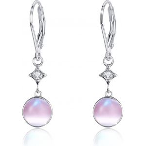 Chenquansarl-Boucles D'oreilles En Argent Sterling 925 À Levier Pendantes En ?il De Chat Rose Pour Femmes Et Filles - Neuf