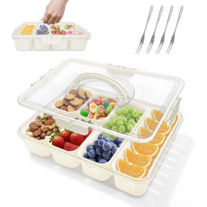 Snack Box 6 Compartiment, Boite A Gouter Avec Couvercle, Avec 4 Fourchettes En Acier Inoxydable Pour Snack ¿ Fruit, Boite Compartiment Alimentaire Pour Cuisine, Party, Pique-Niques - Neuf