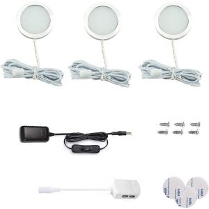 ERYI-Lampe De Placard Led 7.5W, 750 Lumen, Blanc Froid, Lampe Sous Meuble Cuisine Led, Accessoires Inclus, Eclairage Sous Placard Vitrine, Spot Encastrable Pour Cabinet Cuisine, Lot De 3 - Neuf