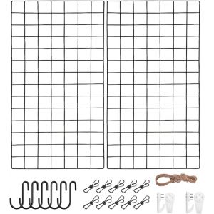 Lot De 2 Grilles Murales Multifonctionnelles, Pour Photo, Décoration Diy, Étagère Photo, Tableau Mémo, Métal, 40 X 80 Cm, Blanc - Neuf