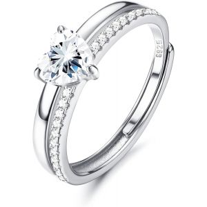 Kal-Bague Argent 925 Femme Bague Coeur Brillant Cz Bague Plaqué Or 18k Empilables Alliance Femme Bague De Fiancailles Bague Promesse Mariage Bague Pouce Reglable Bague Femme Argent/Or/Or Rose - Neuf