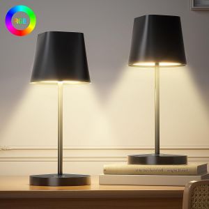 Lot De 2 Lampe De Table Rvb Sans Fil Rechargeable, Lampe Chevet Chambre, Ip44 Étanche Multicolore Exterieur, Portable Tactile Usb Pour Terrasse/Restaurant/Bureau/Café - Neuf