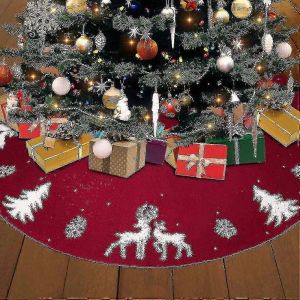 Jupe de sapin de No&euml;l magenta tricot&eacute;e de 122 cm avec motif d'&eacute;lan en 3D - Neuf