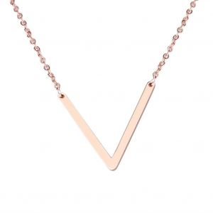 Colliers En Acier Inoxydable &Agrave; La Mode Avec Pendentif En Forme D'alphabet En Or Rose V - Neuf
