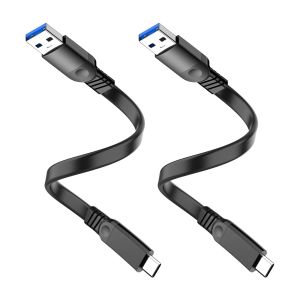 KALANKA-Lot de 2 c&acirc;bles courts USB-A vers USB-C - C&acirc;ble plat de type C - 3 A - Charge rapide - C&acirc;ble court pour batterie externe, iPad Pro, iPhone 15/16, CarPlay - 0,2 m - Neuf