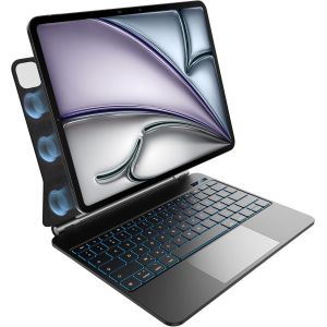 Clavier Pour Ipad Air 13 Pouces (M3 2025 / M2 2024) Et Ipad Pro 12,9"" (6E, 5E, 4E, 3E Génération), Rétroéclairage 7 Couleurs, Pavé Tactile Multi-Touch, Conception Magnétique Flottante, Azerty, Noir - Neuf