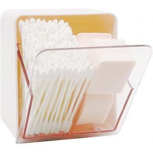 Boîtes de rangement blanches pour cotons-tiges, cotons-tiges, disques, fil dentaire, boîte distributrice à 2 compartiments, organiseur de rangement pour comptoir de salle de bain - Neuf