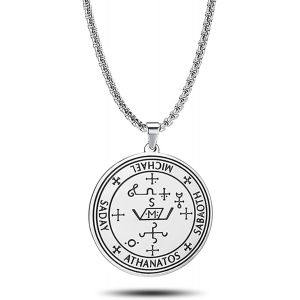 Trahoo-Collier Avec Pendentif Représentant Le Sceau De L'archange Michael Saday Athanatos Sabaoth Ancien Roi De Salomon Saint 7e Archange Michael Médaillon Talisman Bijoux Pour Homme Et Femme - Neuf