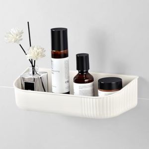 BHHBB-Beige Adhésif Étagère Salle de Bain sans Percage Tablette Murale Autocollante Etagère Flottante Douche Plastique Etagere a Coller sur Carrelage - Neuf