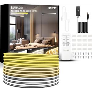 Ruban Led N&eacute;on Etanche 8m 24v, Bande Neon Led Luminaire Tunable Blanche Chaud Froid 3000k-6500k Dimmable Avec T&eacute;l&eacute;commande Rf & Alimentation,120 Leds/M,Ip65 Exterieur Pour Chambre [Rub9221803] - Neuf