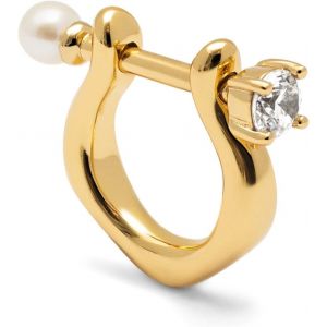 Kalanka-- Boucle D'oreille Unique Perle Et Spark. Laiton Avec Plaquage Or 18 Kt Et Perle De Culture. Bijoux Pour Femme. - Neuf