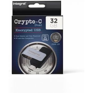 32Gb Crypto-C Dual Cl&eacute; Usb Flash Crypt&eacute;e, Chiffrement Mat&eacute;riel Aes-Xts 256-Bit Usb 3.2 Avec Double Mot De Passe S&eacute;curis&eacute;, Certifi&eacute;e Fips 197 - Pour Mac, Macbook, Pc, Ordinateur Portable - Neuf