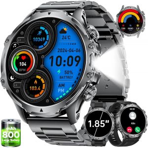 Montre Connect&eacute;e Homme Avec &Eacute;cran Hd De 1,85"" Et Torche Led,800Mah,Smartwatch Homme Avec Appel Bluetooth,Ip68 &Eacute;tanche 110+ Sportifs/Sommeil Moniteur,Pour Android Ios[MON9263328] - Neuf