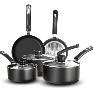 Subzonal-Ensemble De 5 Ustensiles De Cuisine Antiadh&eacute;sifs Adapt&eacute;s Aux Plaques &Agrave; Induction Avec Po&ecirc;les De 20 Cm Et 28 Cm Et Casseroles De 20 Cm Et 18 Cm Avec Couvercles (Noir) - Neuf