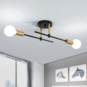 Lustre Sputnik Moderne,2 Lumières E27 Plafonnier Industriel Vintage,Forme Diy Lampe De Plafond Vintage,Doré Plafonniers En Fer Pour Chambre,Cuisine,Salle À Manger,Couloir,Entrée - Neuf