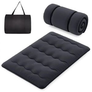 COSTWAY Matelas Futon 140 x 200 CM, Surmatelas Amovible Lavable, Matelas de Sol Portable avec Sac de Transport pour Camping, Noir - Neuf