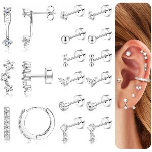 Kal-Boucles D'oreilles Femmes Acier Inoxydable Petites Boucles D'oreilles Argent Créoles Or Piercing Oreille Cartilage Clous D'oreilles Hypoallergéniques Lot Boucles D'oreilles Femme Or - Neuf