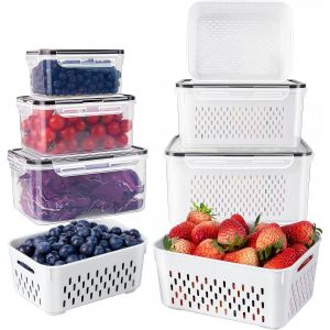 Lot De 5 Bo&icirc;tes De Rangement Pour R&eacute;frig&eacute;rateur Avec Couvercles Pour Fruits,L&eacute;gumes,Aliments Frais,L&eacute;gumes,Salade,Viande - Neuf