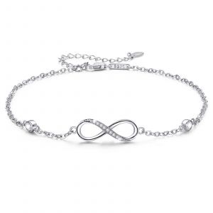 Boucle De Cheville En Argent 925 Avec Symbole Infini Pour Femme, Bijou Ajustable Orn&eacute; De Zircone Cubique Blanche, Design &Eacute;ternel Et &Eacute;l&eacute;gant - Neuf