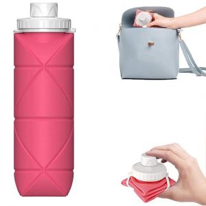 Gourde Pliable En Silicone, &Eacute;tanche Et R&eacute;utilisable, 600 Ml, Rose - Neuf