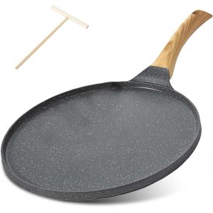 Subzonal-Po&ecirc;le &Agrave; Cr&ecirc;pes De 26 Cm, Avec Poign&eacute;e En Bak&eacute;lite, 26 Cm, Anti-Adh&eacute;sive En Granit, Sans Pattes, Convient Pour Induction, &Eacute;lectrique, C&eacute;ramique Et Gaz (Gris) - Neuf