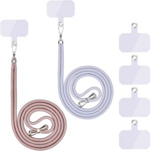 Kal-Chaîne De Téléphone Portable Universelle -Cordon Universel Pour Téléphone Portable -À Suspendre Autour Du Cou -Avec Cordon De Téléphone Portable -Réglable Et Amovible (2 Or Rose + Gris) - Neuf