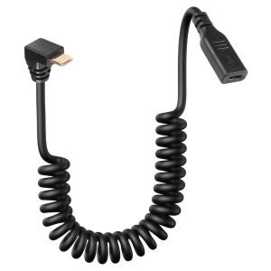 Câble d'extension USB Type C enroulé, USB-C mâle à USB-C femelle avec angle de 90 degrés, câble de charge rapide en spirale étiré 3.6FT/1.1M (haut et bas) - Neuf