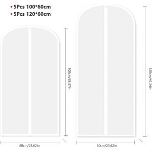 Lot De 10 Housses De Protection Anti-Poussi&egrave;re Avec Fermeture &Eacute;clair, Imperm&eacute;ables Et R&eacute;sistantes &Agrave; La Poussi&egrave;re, Pour Chemises, Costumes, Manteaux (100 + 120 Cm) - Neuf