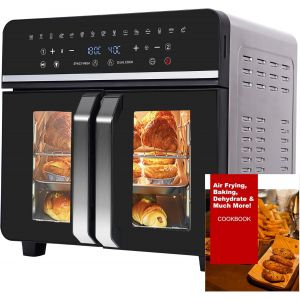 NouvelHorizonstore-23L Mini Four Electrique Friteuse Sans Huile XXL, Friteuse Air Fryer &agrave; Double Tiroir 1800W avec &eacute;cran LED, 15 Programmes, Fonctions Match Cook & Smart Finish, 11 Accessoires inclur - Neuf