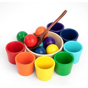 JGD-Activit&eacute;s de Comptage, Correspondance Color&eacute;, Jouet Empilable en Bois, Jeu de Tri Montessori, Jeu de Puzzle Sensoriel Jouets de Tri des Couleurs pour Tout-Petits, Balles arc-en-ciel dans des Tass - Neuf