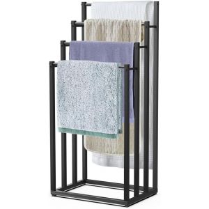 VOUNOT&reg; Porte-Serviettes autoportant sur Pied Support &agrave; 4 Niveaux en M&eacute;tal Rangement Stable pour Serviettes de Bain et Accessoires Id&eacute;al &agrave; C&ocirc;t&eacute; de la Douche Baignoire ou Lavabo Noir - Neuf