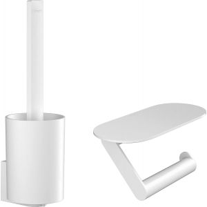 Kal-Wallstoris - Ensemble D'accessoires Pour Les Toilettes Sans Percage 2 Pièces, Porte-Papier Wc, Porte-Brosse Wc, Accessoire Salle De Bain, Blanc Mat, 27969700 - Neuf
