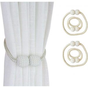 Lot de 4 embrasses de rideaux magnétiques à billes pour décoration de fenêtre (beige) - Neuf