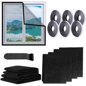 6 Pièces Moustiquaire pour Fenêtre, 130 cm x 150 cm Moustiquaire Fenêtre Avec 6 Rouleaux De Bandes Autocollantes, Moustiquaire Adhésive pour Fenêtre, Auto-Adhésive et Sans Perçage (Noir) - Neuf
