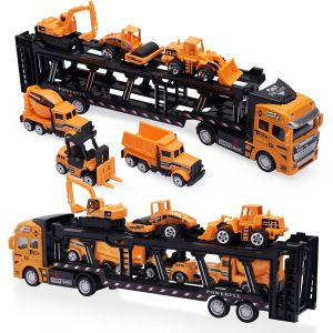 KAJGL-Camion De Transporteur Voiture Jouet,Ensembles De Camions De Construction 7 En 1,Petites Voitures De Chantier Camion Jouet Cadeau Enfants Garçons 3 Ans - Neuf