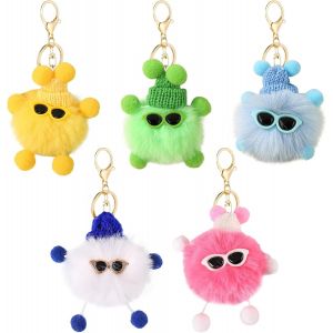 KAL-Porte-Clés En Peluche Doux Personnalisé 5 Pièces Adorable Porte-Clés En Peluche Douce Porte-Clés Peluche Boule De Charbon Décorations Sac À Main Porte Clef Pompon Peluche Pour Sacs À Main, Voitur - Neuf