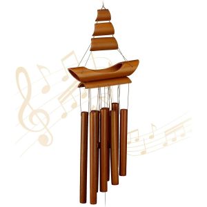 Mevronisshop-Carillon À Vent En Bambou, Rappelle Les Voiliers, Hxlxp : 72 X 20 X 6 Cm, Pour Intérieur Et Extérieur, Nature - Neuf