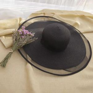French Hat Mesh Crème Solaire Chapeau De Soleil Femme Sortie D¿Été Chapeau De Paille Grand Avant-Toit Vacances Beach Cap, Noir - Neuf