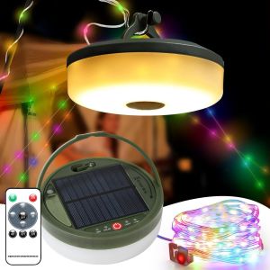 Kal-Guirlande Lumineuse Escamotable Solaire Camping, 10m Guirlande Lumineuse Camping Portative Extérieure, Usb Et Solaire Rechargeable, Ip65 Étanche Guirlande Lampe Solaire Camping Pour Camping, Jard - Neuf