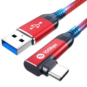 Câble Usb C Coudé 90 Degrés, Type C Nylon Tressé Usbc Rapide Câble Chargeur Compatible Avec Iphone 16/15 Série, Compatible Avec Galaxy S24/S23 Android Auto-0.5m Rouge - Neuf