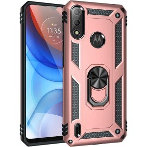 Kal-Coque Pour Motorola E7i Power/Moto E7 Power 2021 + Protecteur D'écran, Etui Antichoc Militaire Tough Armor Heavy Duty Shock Proof Protective Housse Avec Anneau Support,Roseor - Neuf