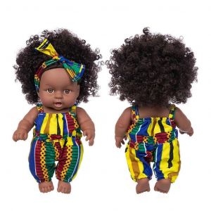 Jouet de b&eacute;b&eacute; noir africain avec des cheveux boucl&eacute;s Simualtion Dessin anim&eacute; de No&euml;l pour poup&eacute;e - Neuf