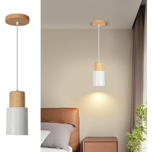 Kal-Suspension Luminaire Vintage Industrielle, E27 Lustre Plafonnier Rétro Métal Et Bois Blanc Lampe Suspension Pour Salon Chambre Cuisine Bar Café Couloir - Neuf